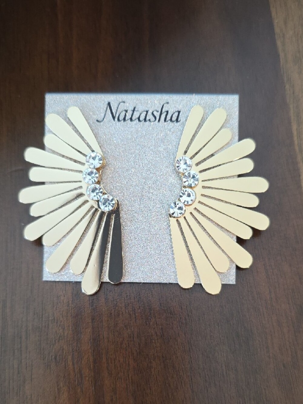 Natasha Gold Wing Or Floral Petal Crystal Pierced  Earrings